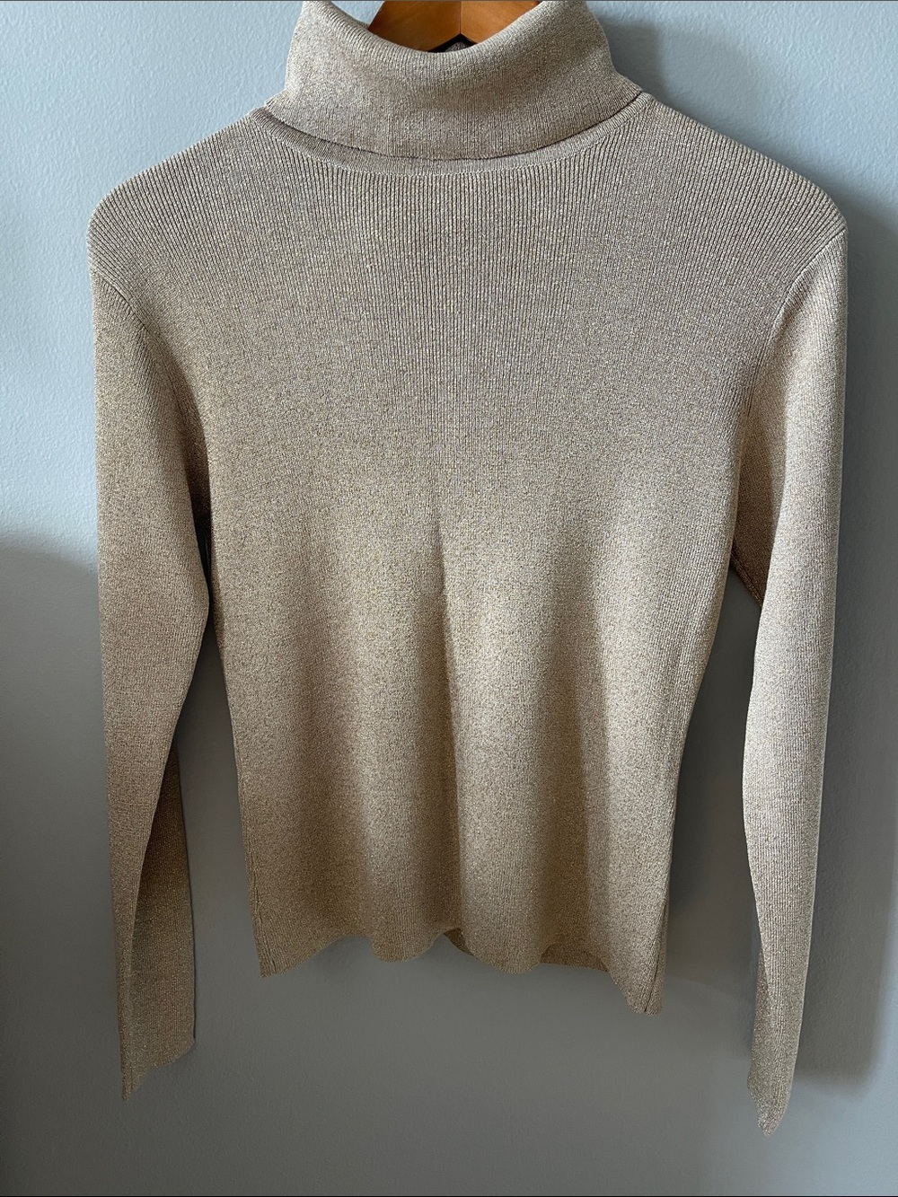 Y2K Joseph A. Light Tan Lurex metallic Silk Turtleneck Sweater